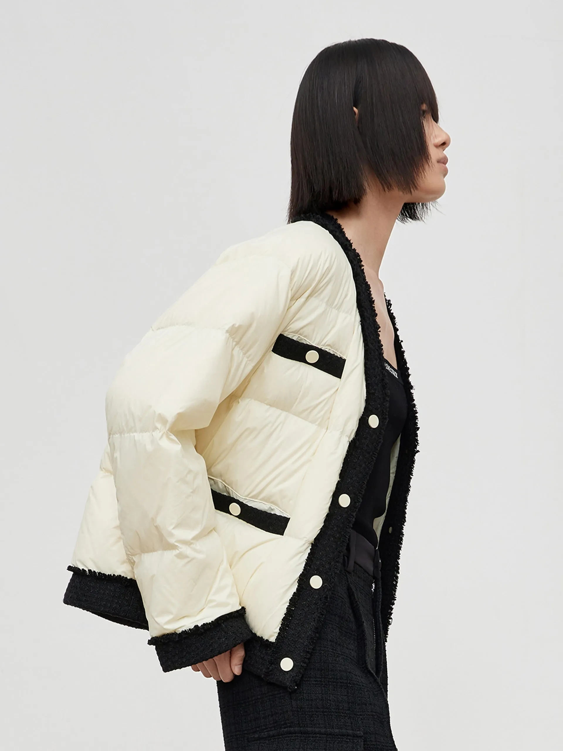 Contrast Quilted Cropped Down Jacket