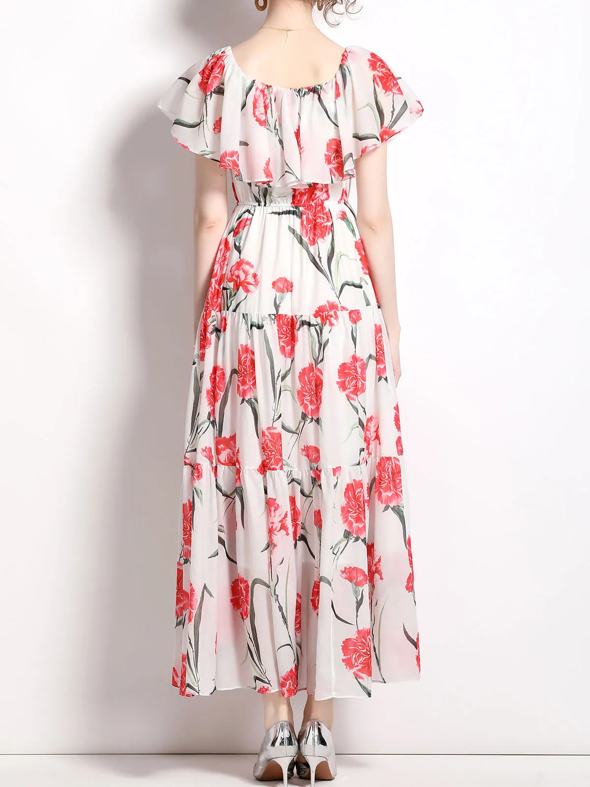 Convertible One or Off Shoulder Floral Printed Beach Maxi Swing Boho Dress