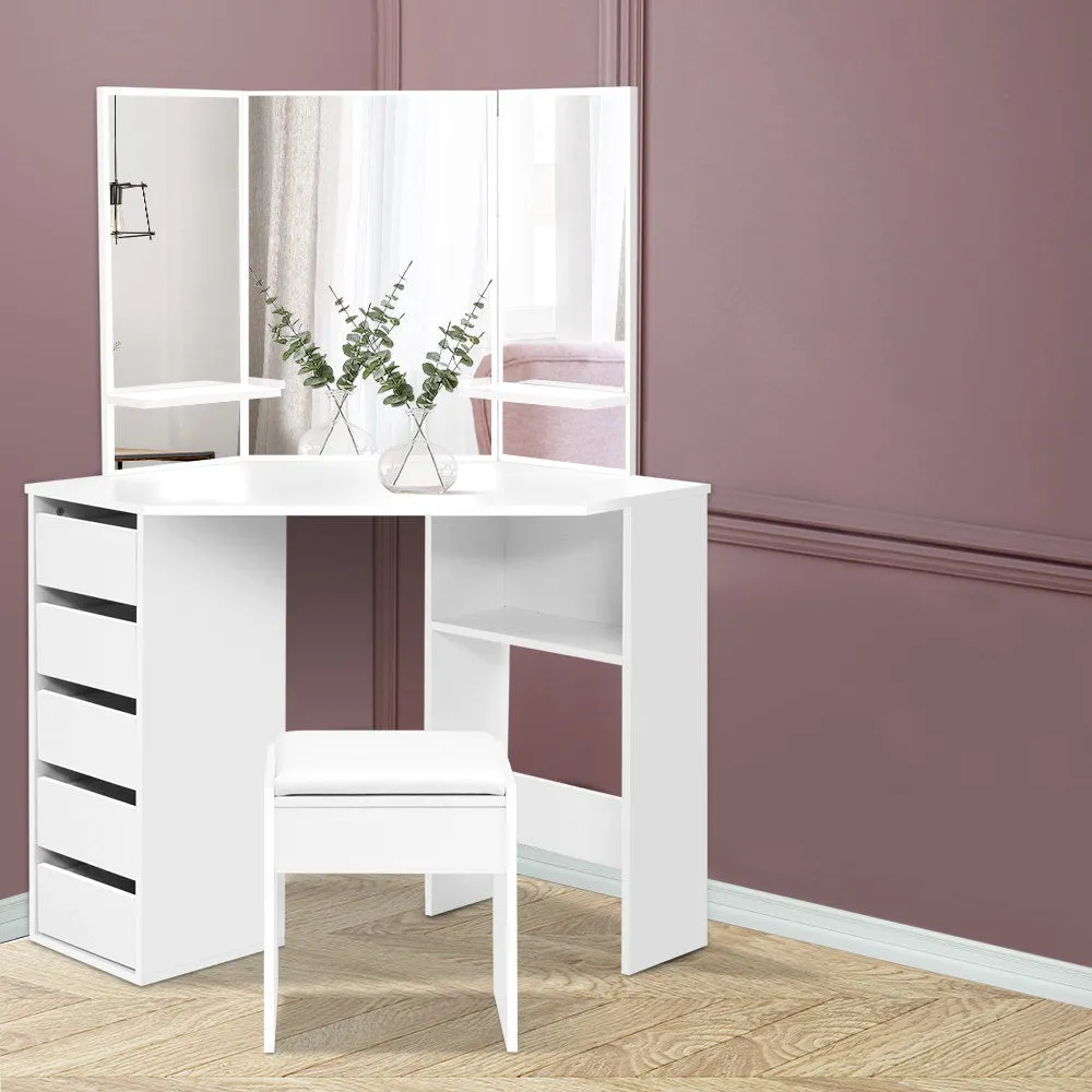 Corner Dressing Table Mirror Stool Jewellery Cabinet Makeup Organiser Drawer Desk