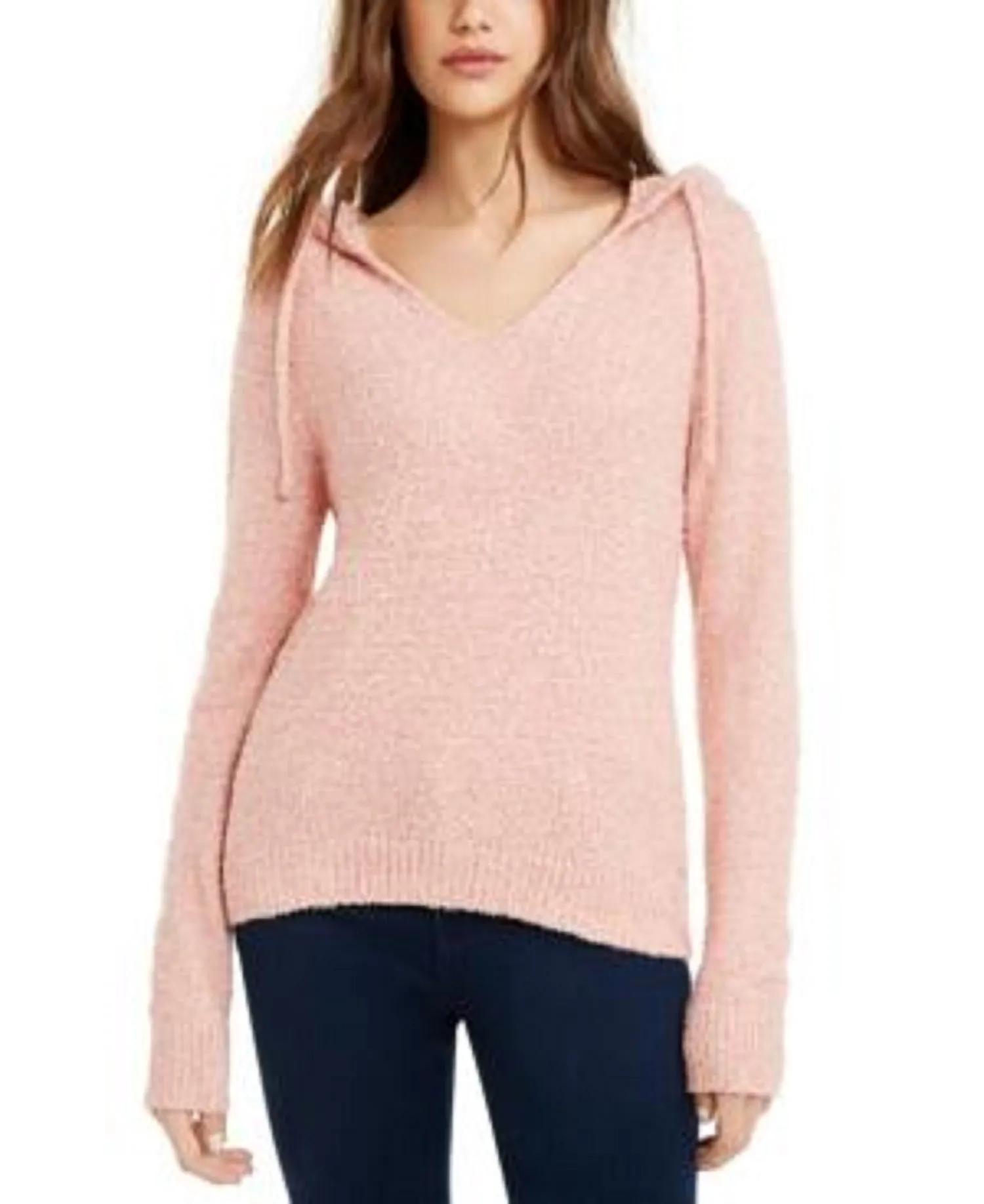 Crave Fame Juniors' Marled Fuzzy Pullover Hoodie Pink Size Large