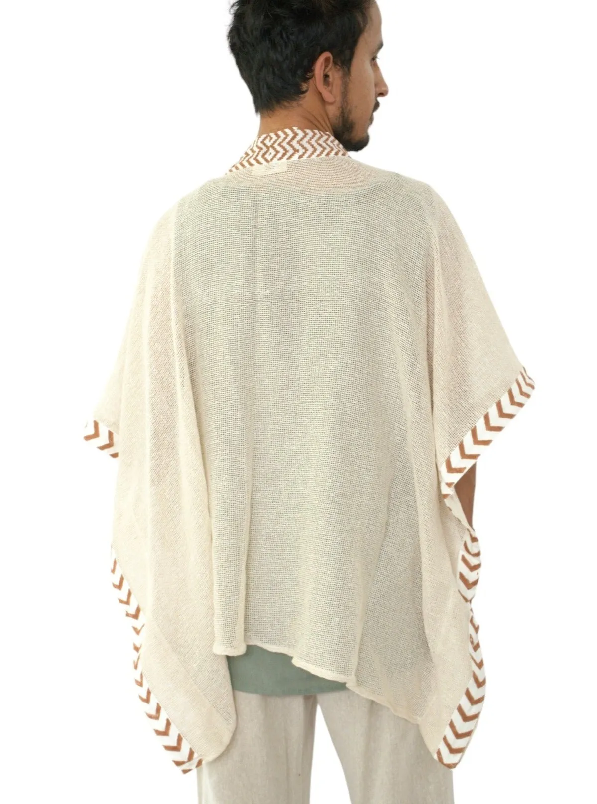 Cream Mesh Open Poncho