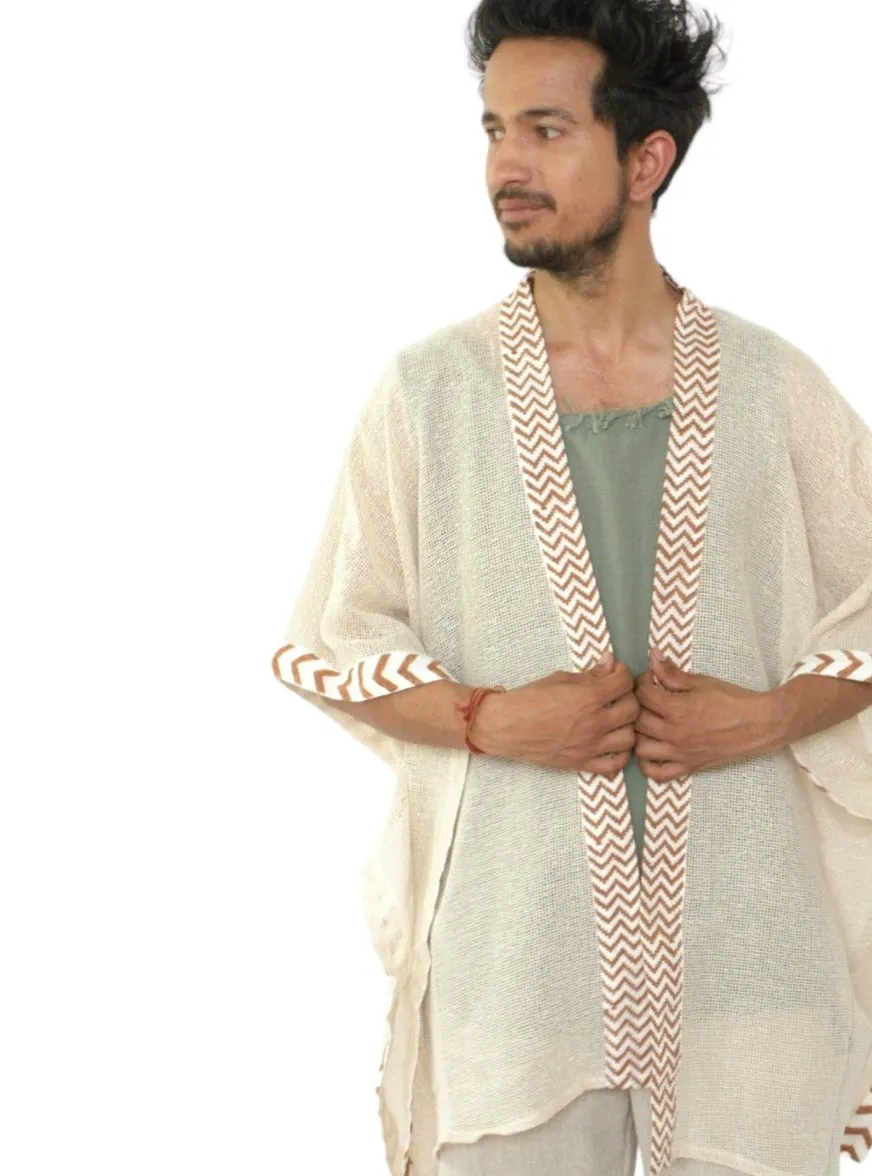 Cream Mesh Open Poncho