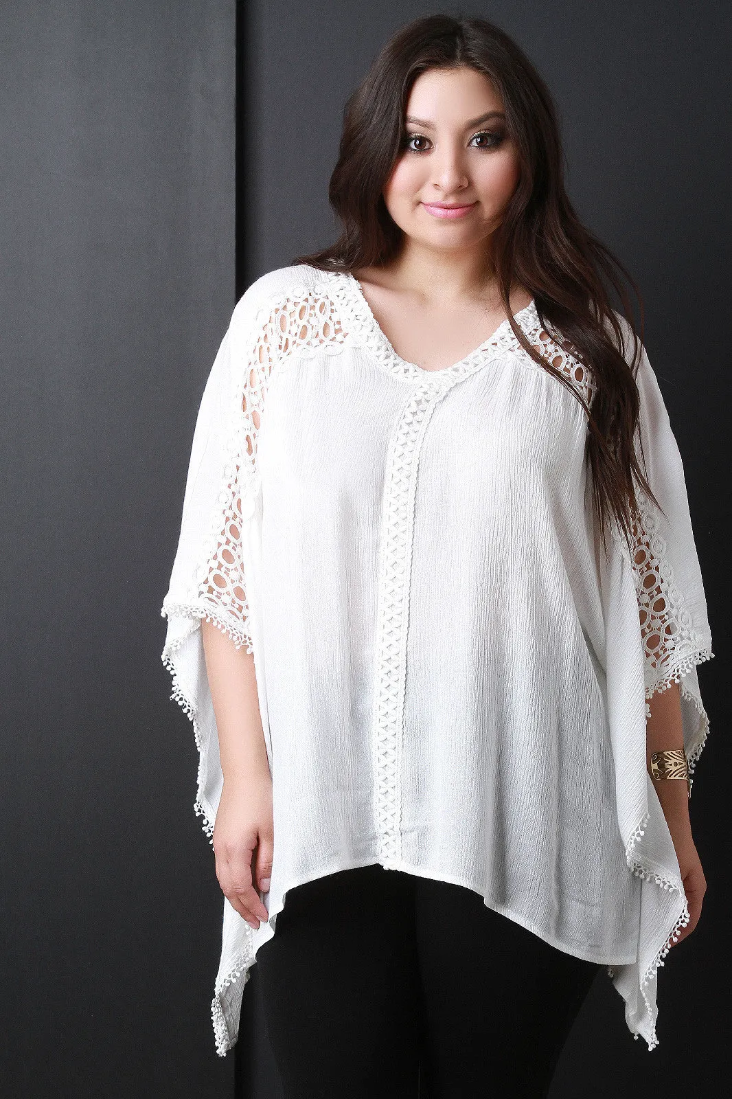 Crochet V-Neck Poncho Top