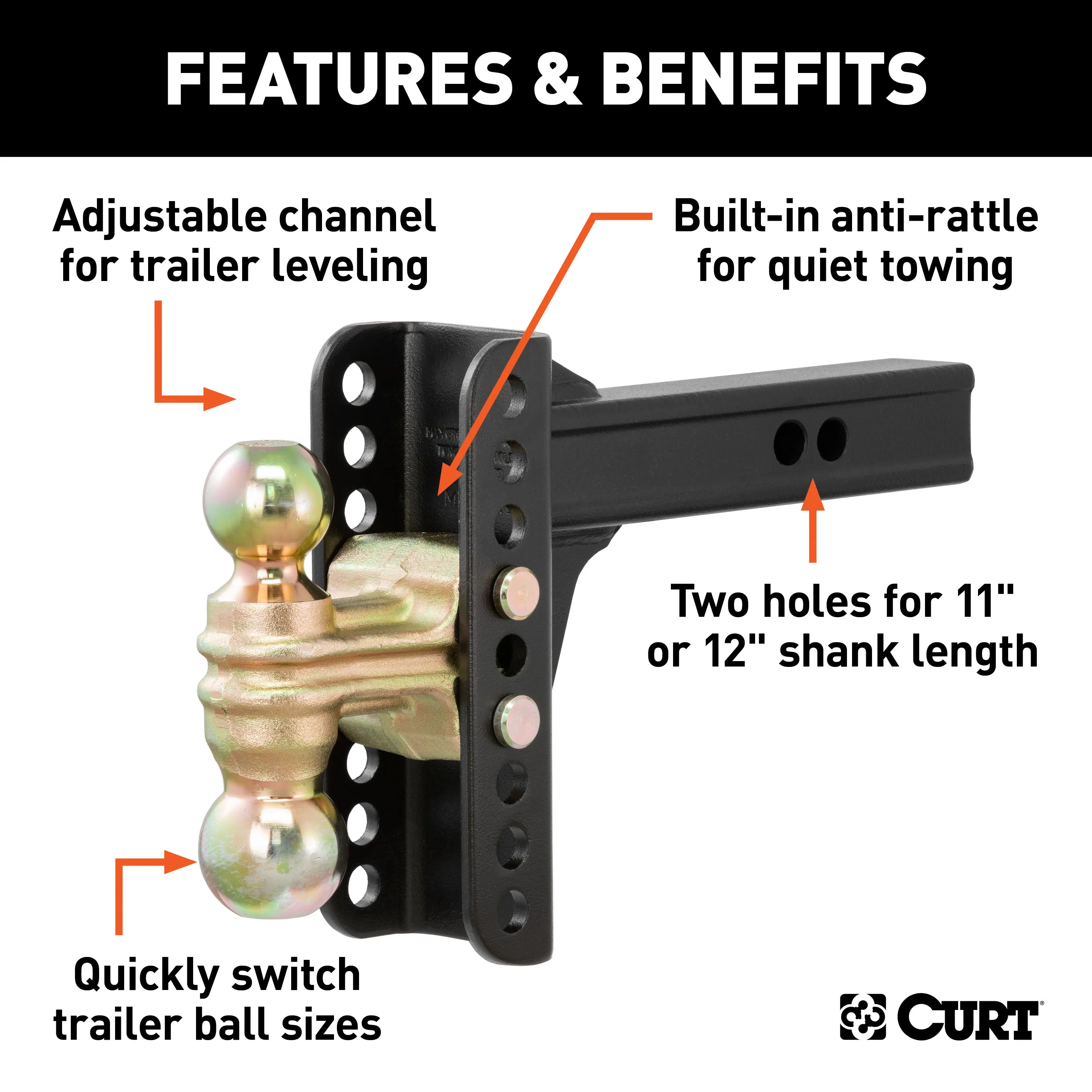 CURT 45900 Adjustable Channel Mount with Dual Ball (2in. Shank; 14;000 lbs.; 6in. Drop)