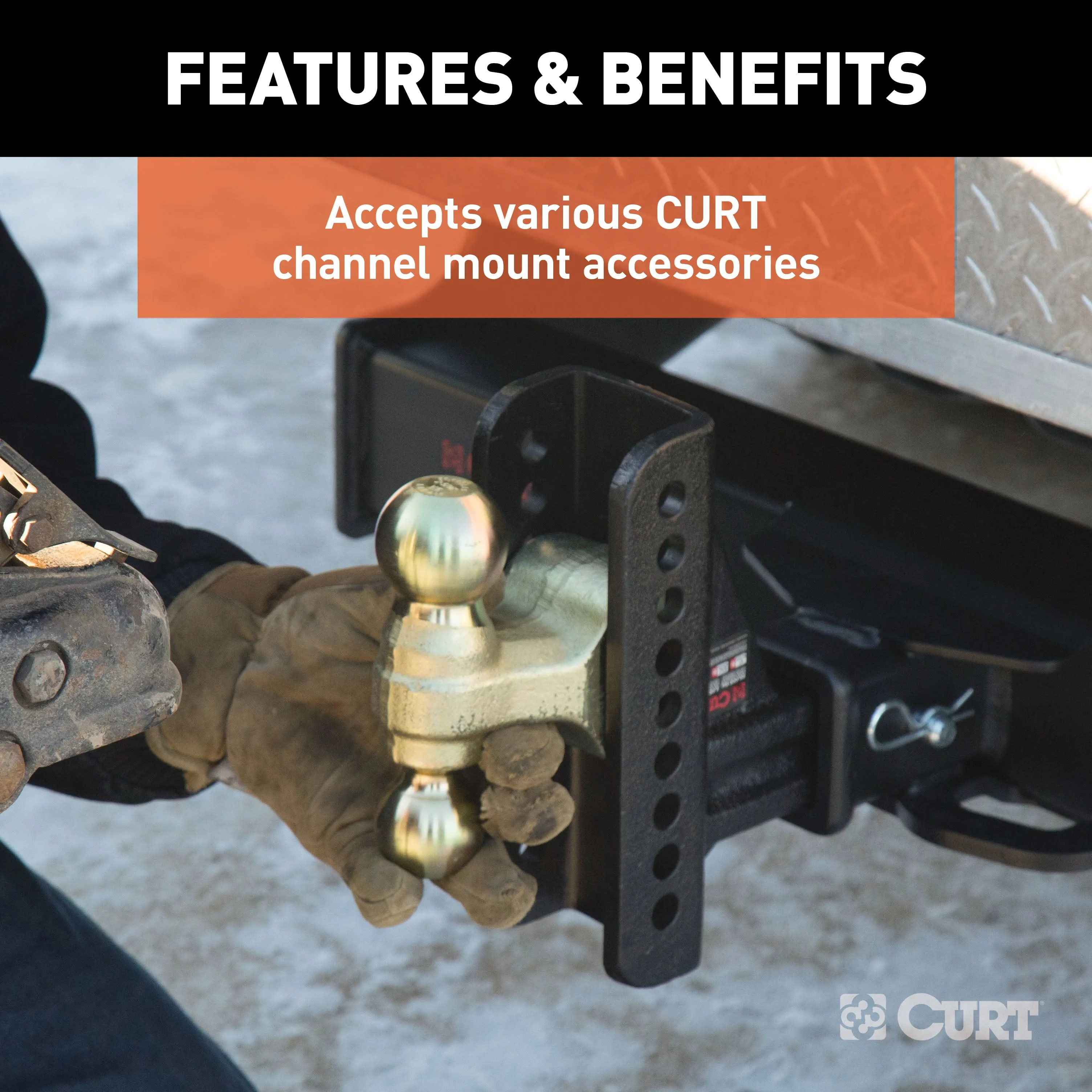 CURT 45908 Adjustable Channel Mount with 2-5/16in. Ball/Pintle (2-1/2in. Shank; 20;000 lbs.