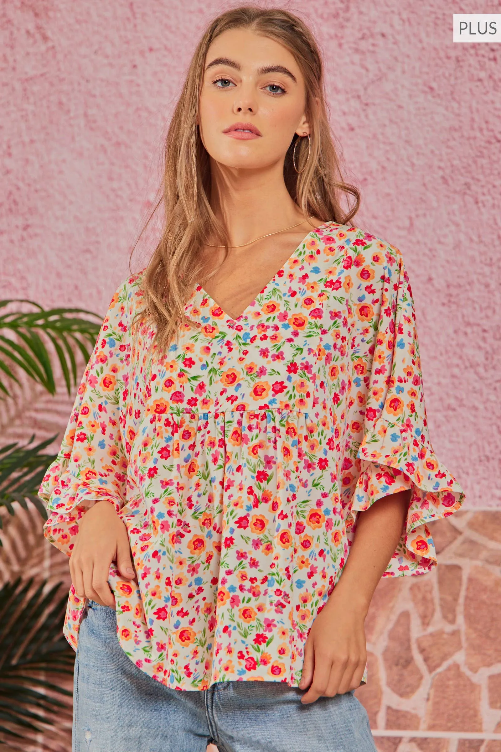 Curvy  V-Neckline Floral Top