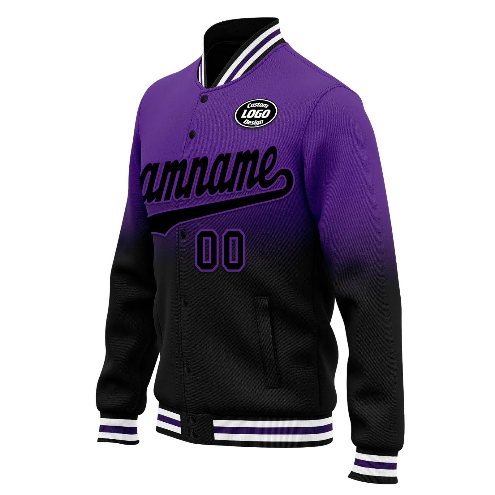 Custom Purple Black Fade Fashion Jacket Bomber Full-Snap Varsity Letterman Personalized Jacket FZ005-D020229-6