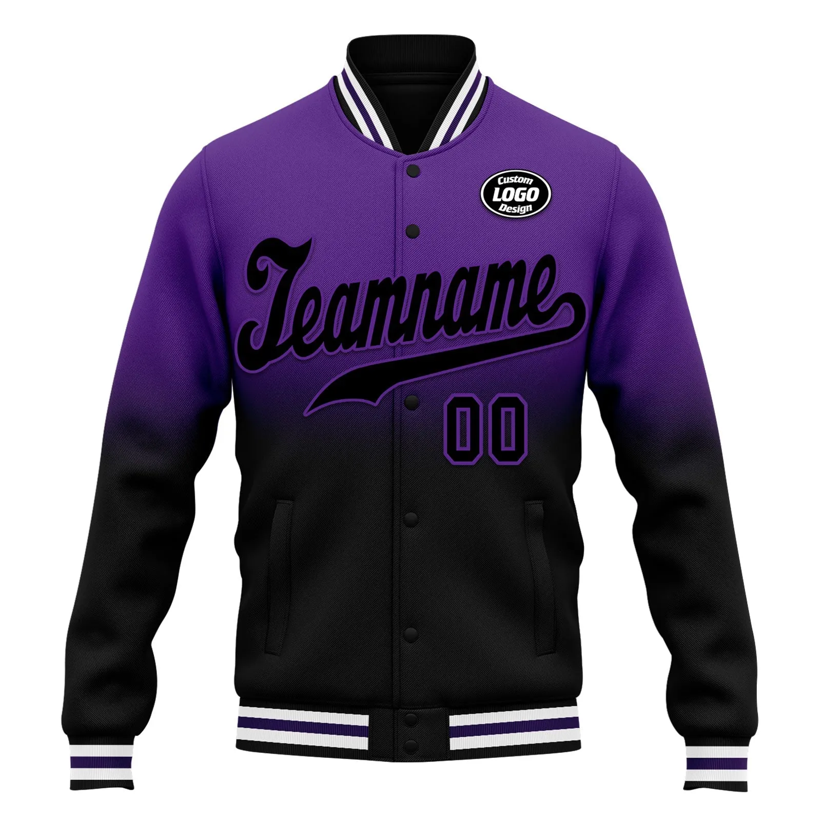 Custom Purple Black Fade Fashion Jacket Bomber Full-Snap Varsity Letterman Personalized Jacket FZ005-D020229-6