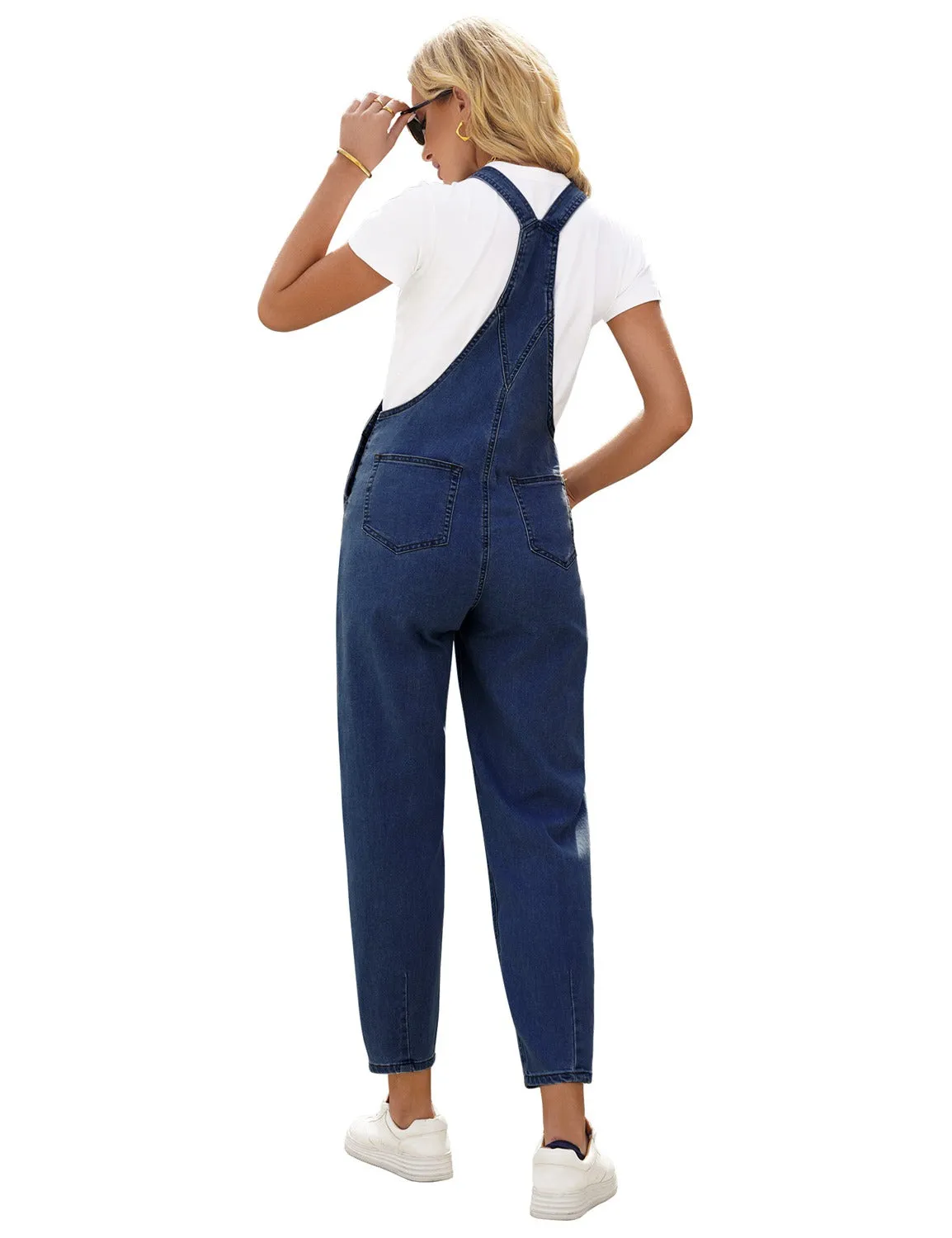 Dark Blue Cuffed Denim Bib Jeans Overalls