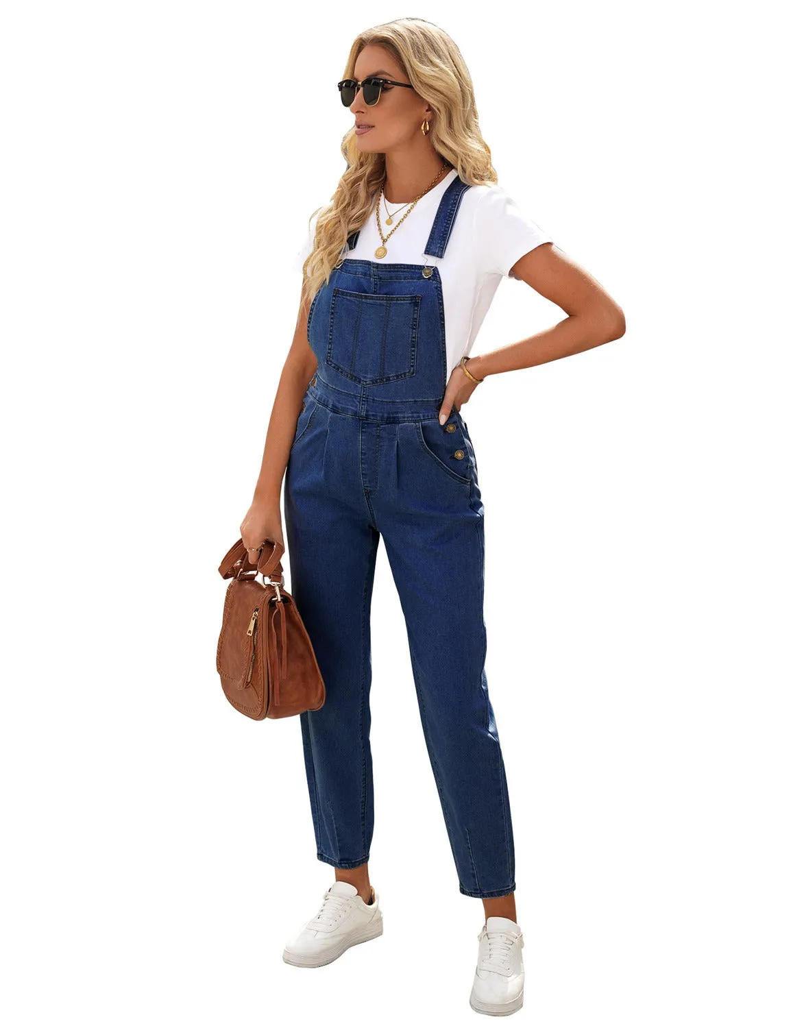 Dark Blue Cuffed Denim Bib Jeans Overalls