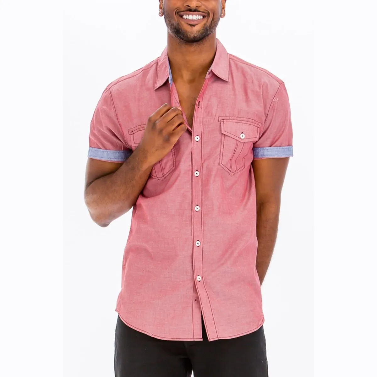 Dark Red Outline Stitch Short Sleeve Shirt