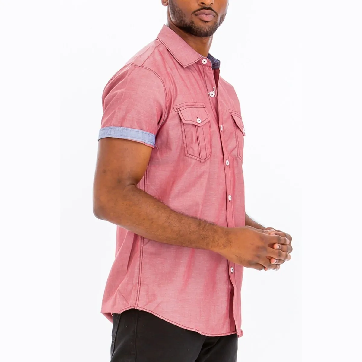 Dark Red Outline Stitch Short Sleeve Shirt