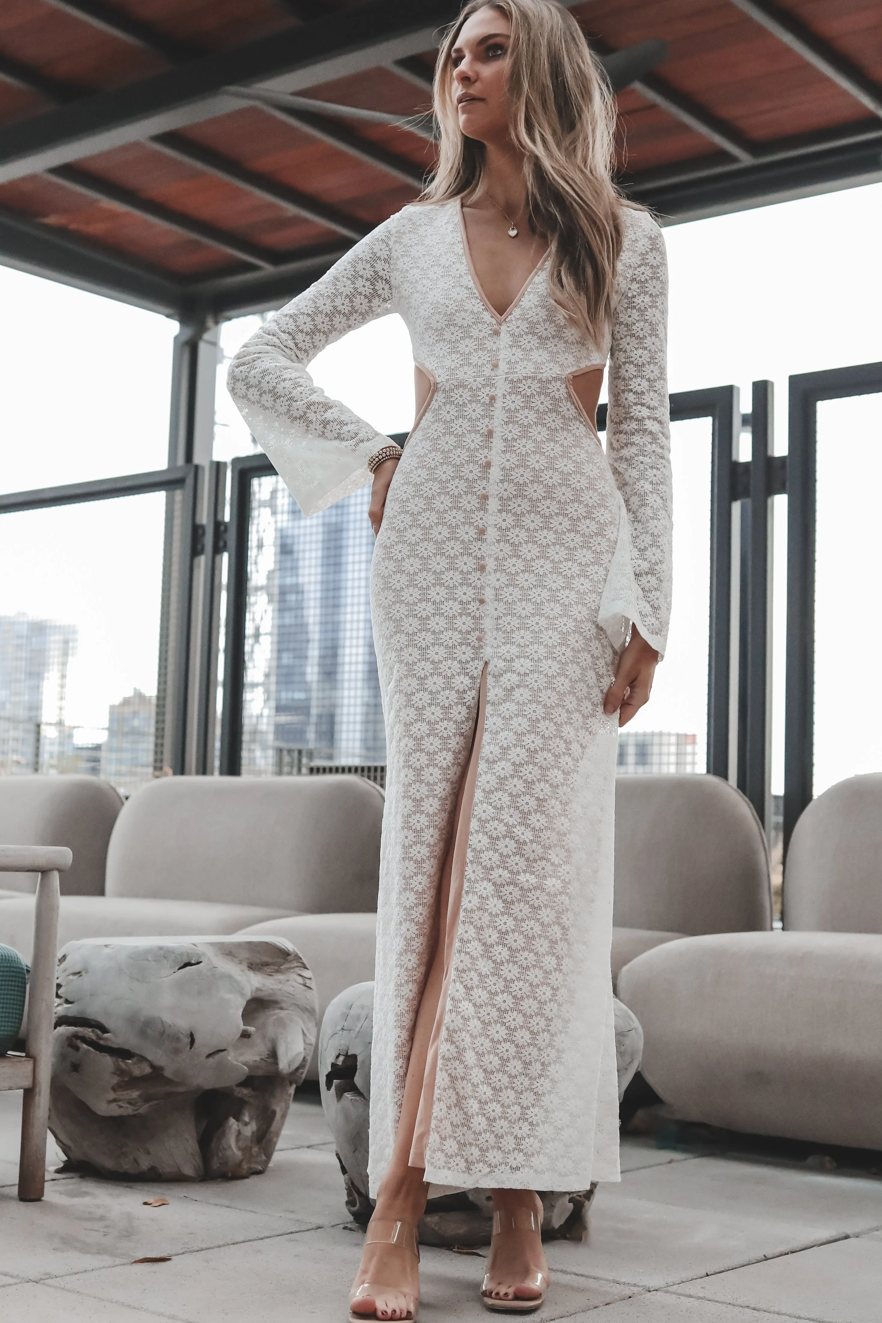 DEAL Sweet Little Thing Lace Long Sleeve Maxi Dress