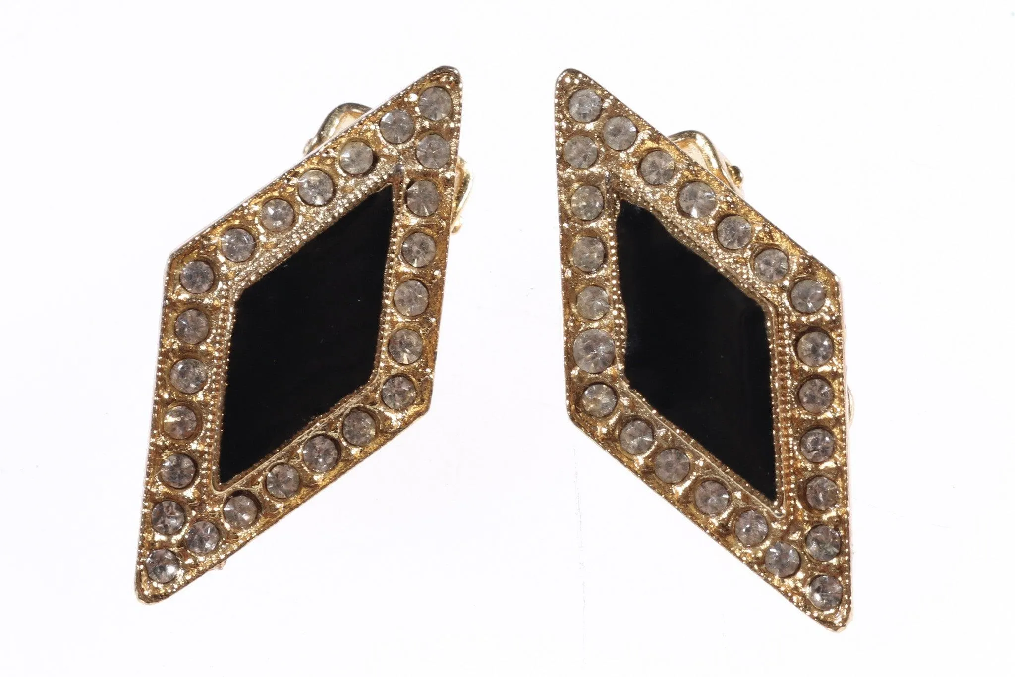 Diamante and french jet clip on earrings