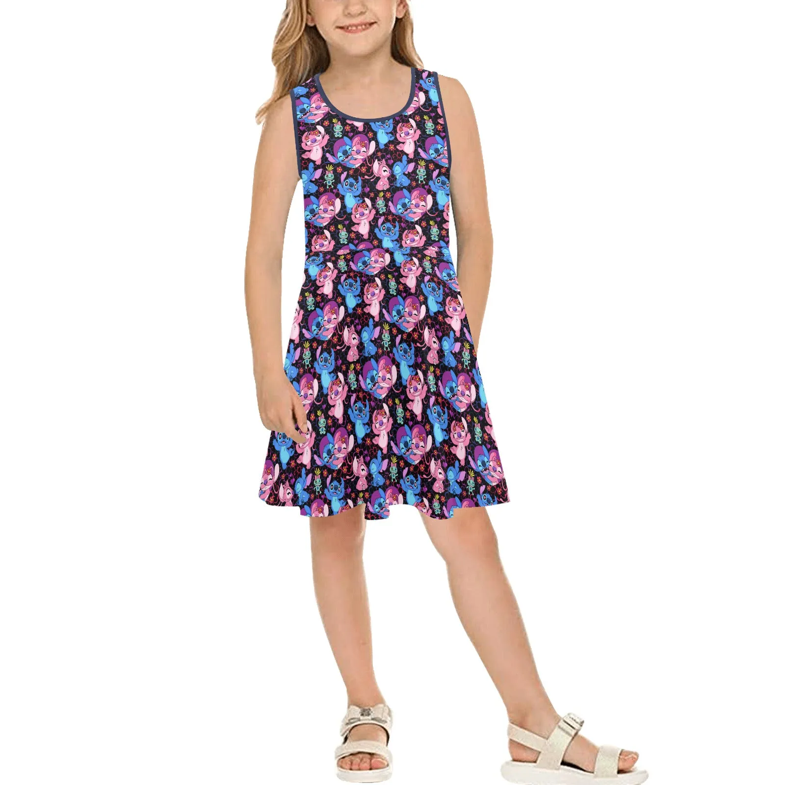 Disney Lilo And Stitch Angel Besties Girls' Sleeveless Sundress