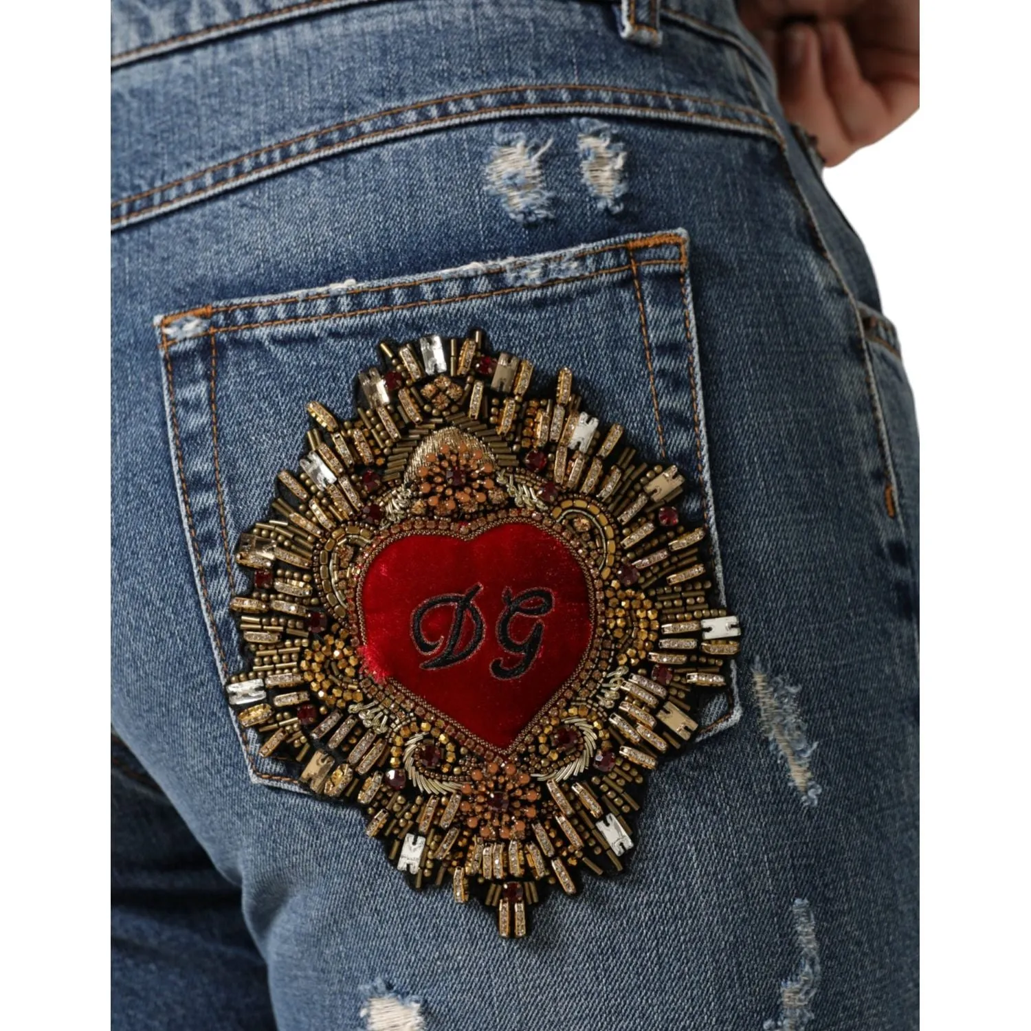 Dolce & Gabbana Blue Cotton Tattered Boyfriend Denim Jeans