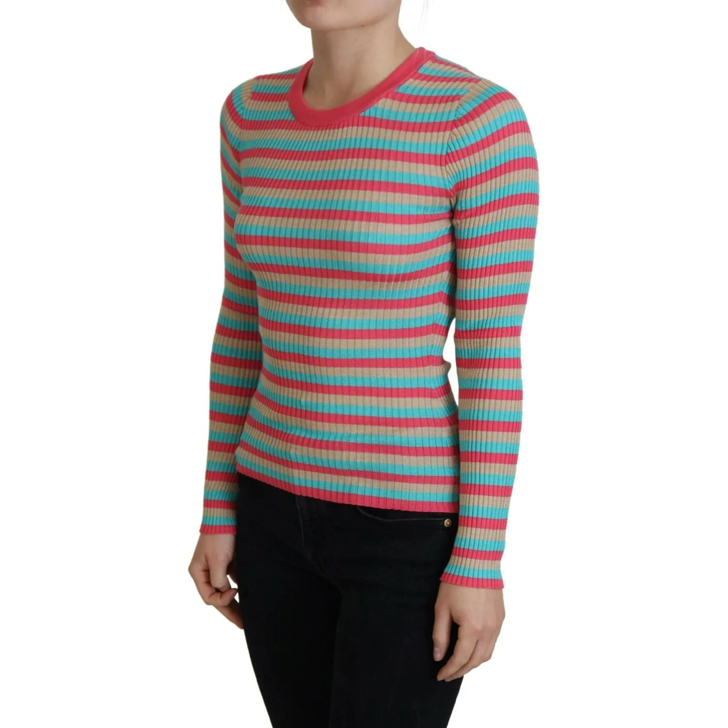 Dolce & Gabbana Elegant Striped Silk Crewneck Pullover