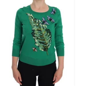 Dolce & Gabbana Embellished Green Silk Pullover Sweater