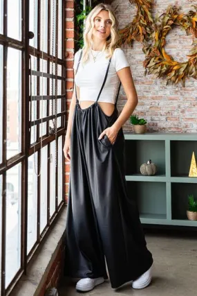 Drawstring Back Spaghetti Strap Wide Leg Overall