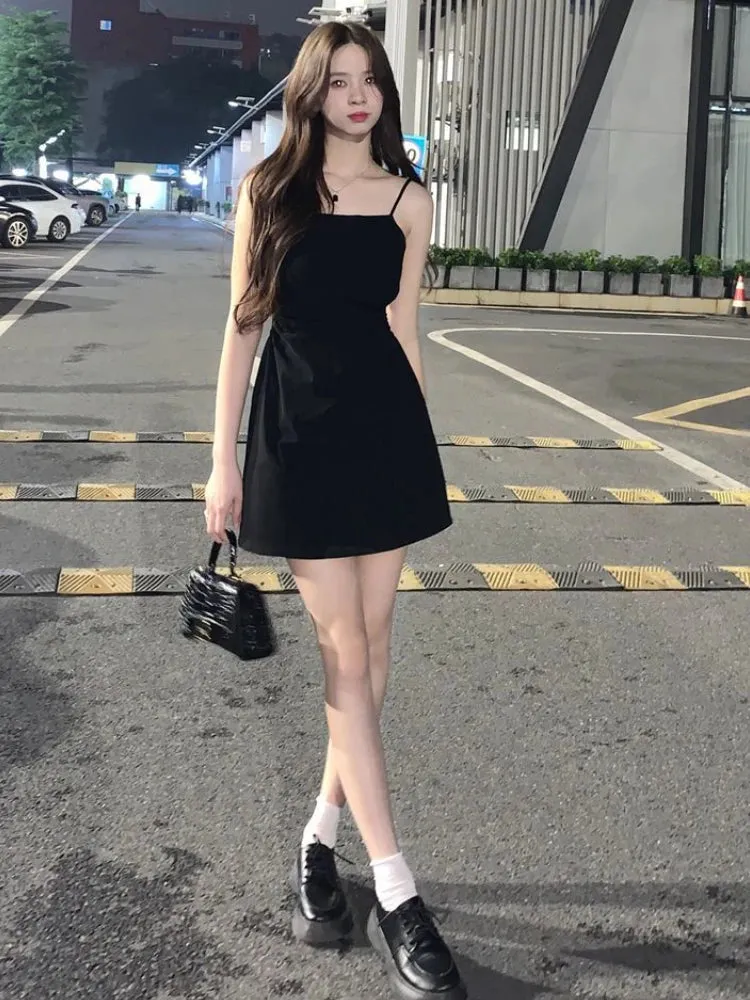 Dresses Women Hotsweet Spaghetti Strap Fashion Hollow Out Chic Summer Casual Streetwear Mini Korean Style Female Black Ulzzang