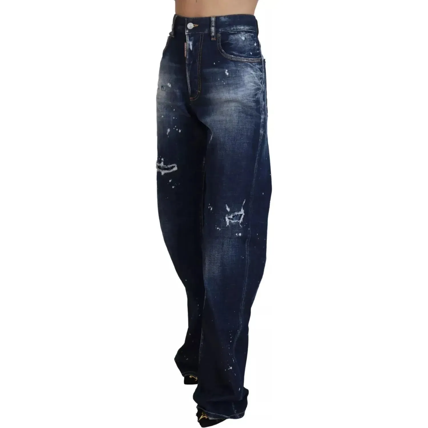 Dsquared² Blue High Waist Tattered Denim Jeans San Diego