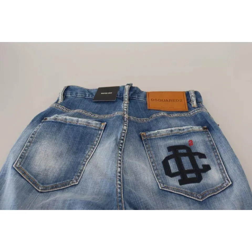 Dsquared² Blue Washed High Waist Straight Denim Boston Jeans