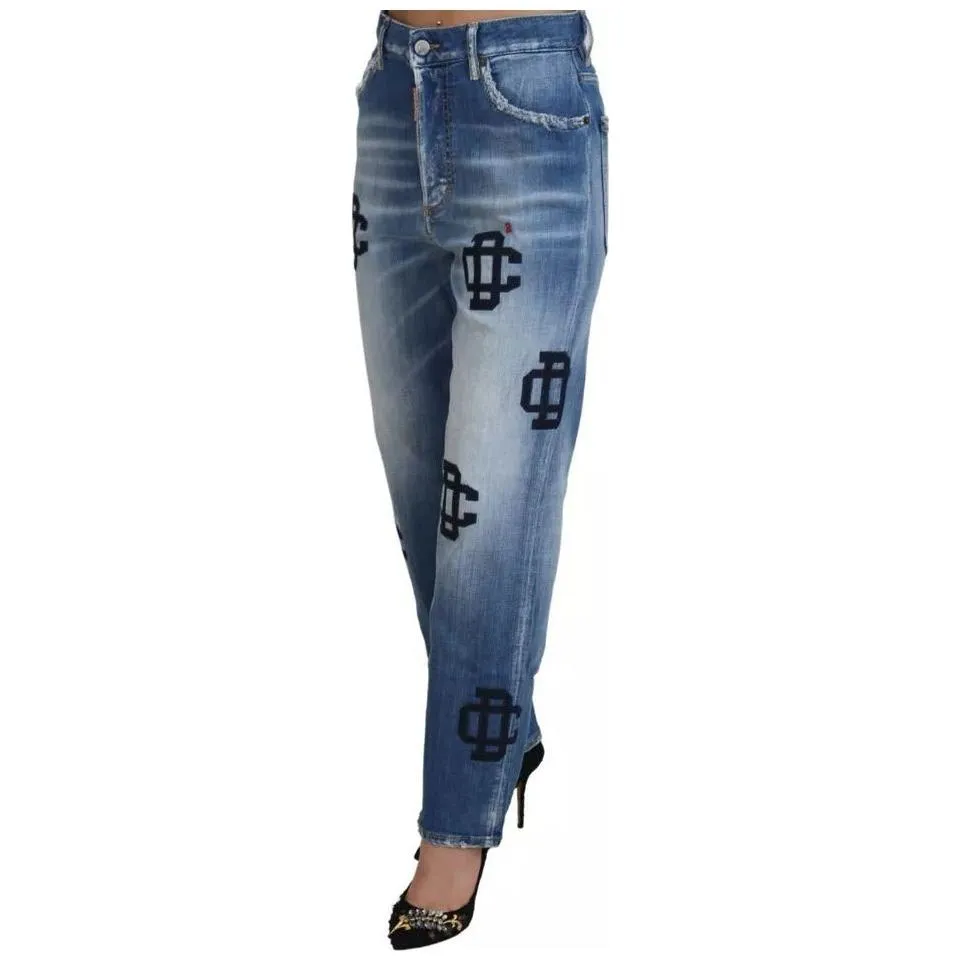 Dsquared² Blue Washed High Waist Straight Denim Boston Jeans