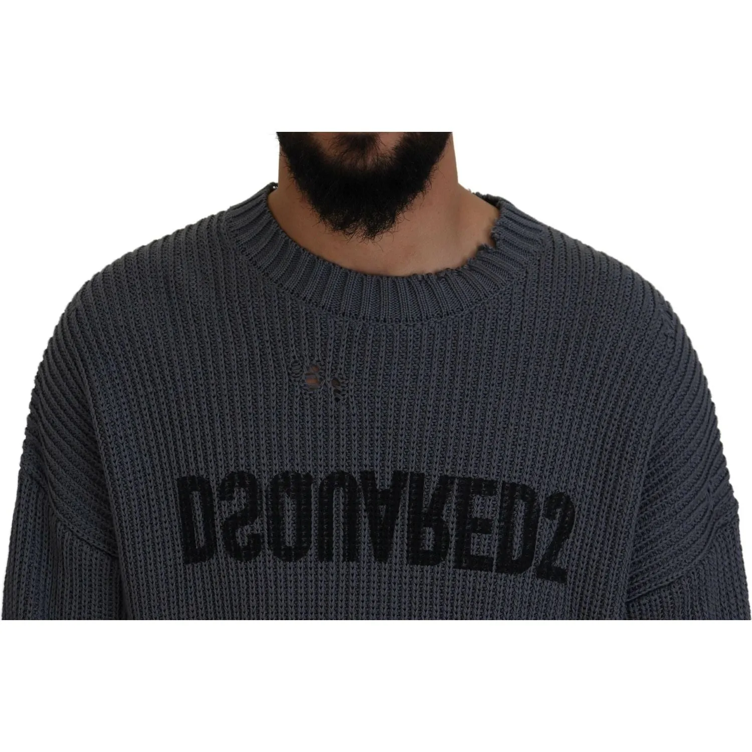 Dsquared² Gray Men Tattered Knitted Pullover Sweater