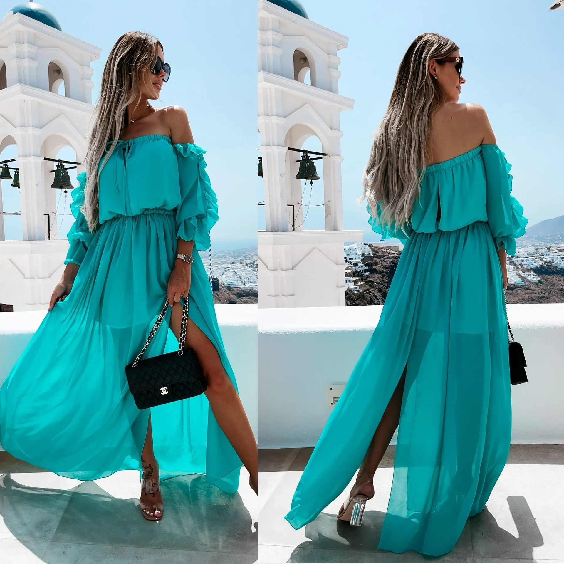 Dunnmall Perfect Summer Off the Shouler Maxi Dress