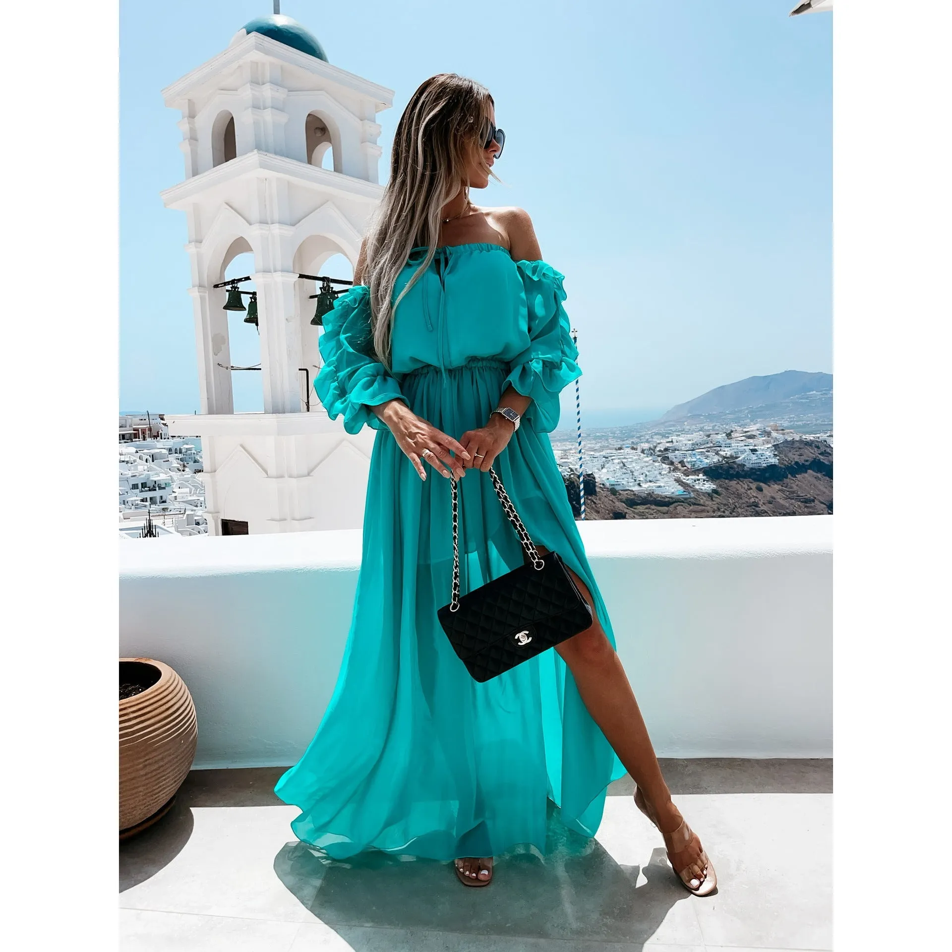 Dunnmall Perfect Summer Off the Shouler Maxi Dress