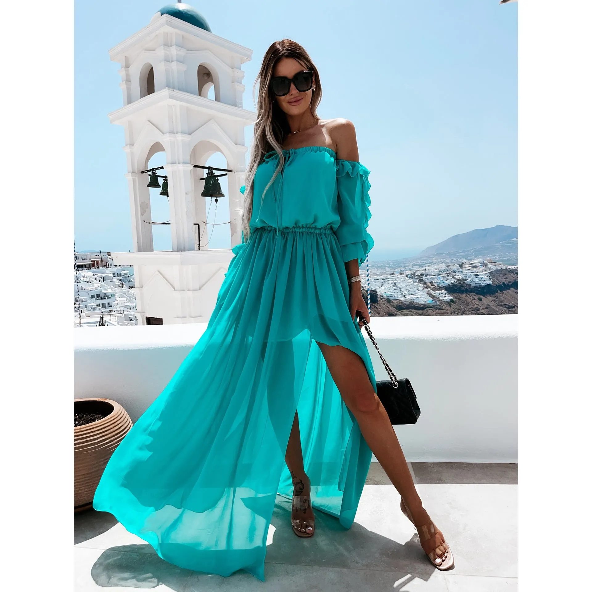 Dunnmall Perfect Summer Off the Shouler Maxi Dress