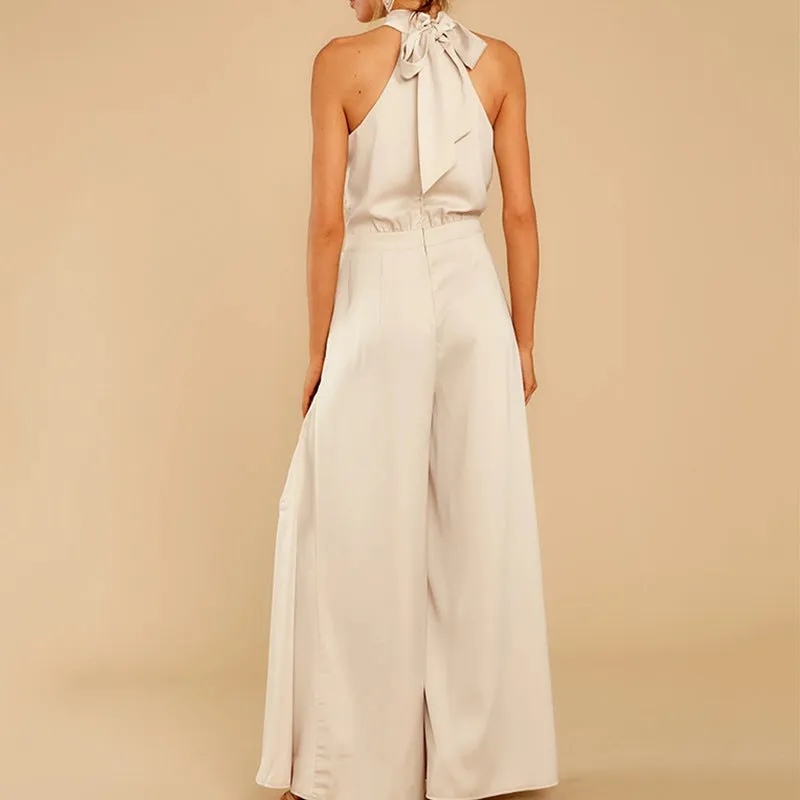 Dunnmall Satin Pocketed Maxi Jumpsuit