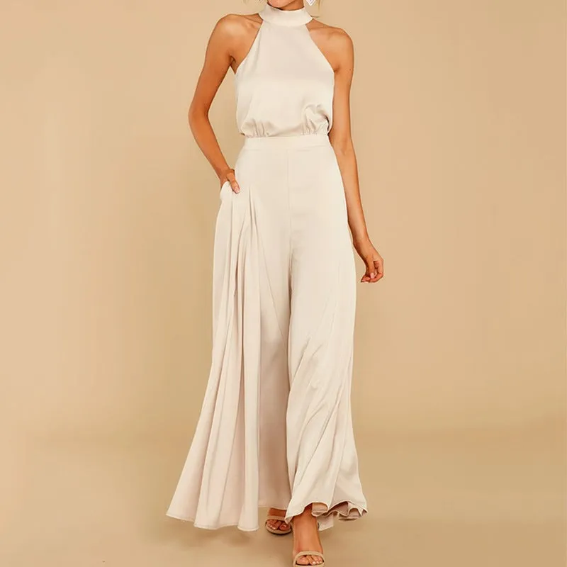 Dunnmall Satin Pocketed Maxi Jumpsuit