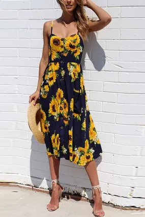 Dunnmall Sunflower Print Camisole Dress