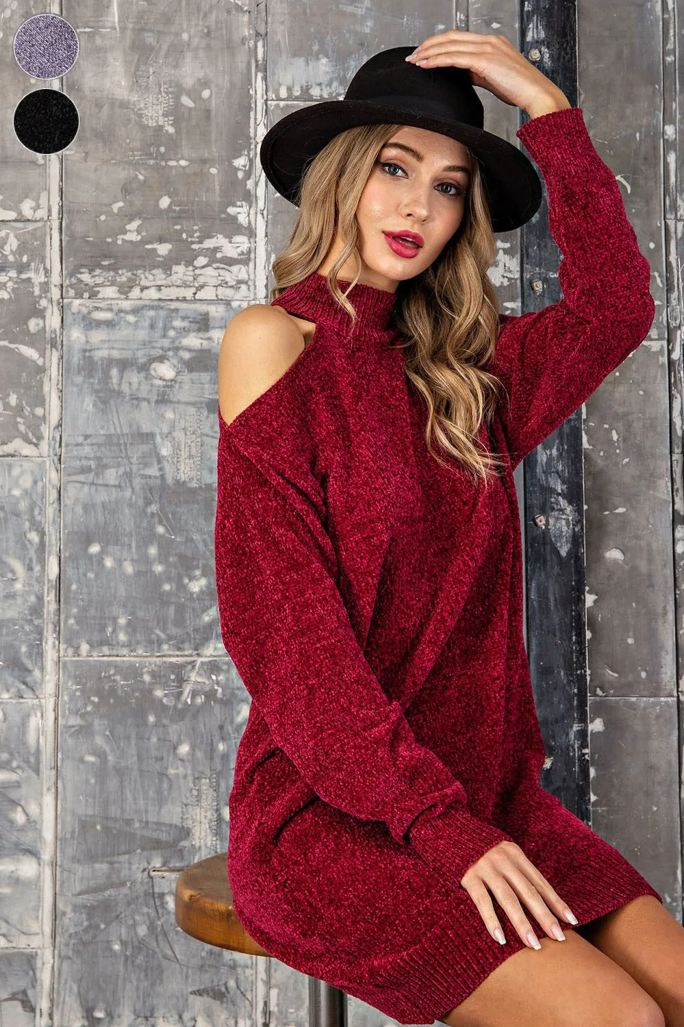 ee:some Cranberry One Shoulder Tunic Sweater/Dress