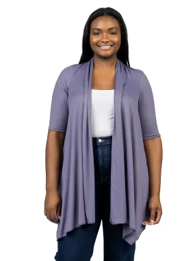 Elbow Length Sleeve Open Front Plus Size Cardigan