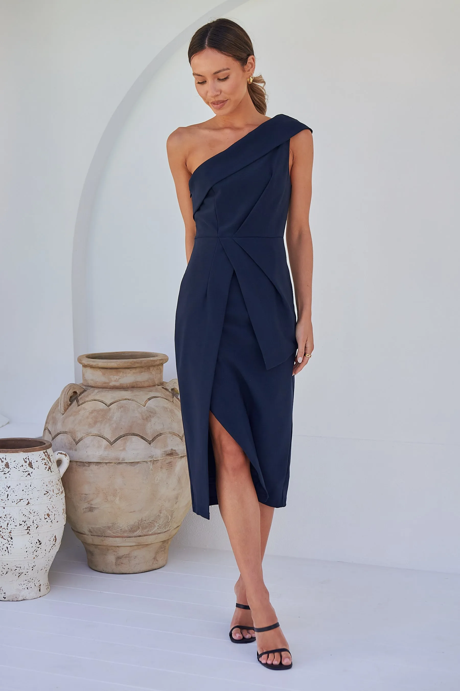 Eleanor One Shoulder Navy Evening Dress