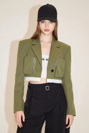 Elegance Cropped Jacket With Shoulder Pads