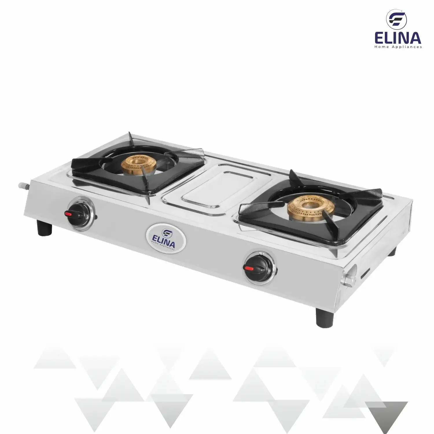 Elina Stainless Steel 2 Burner Gas Stove, ISI Certified, Manual Ignition, Silver