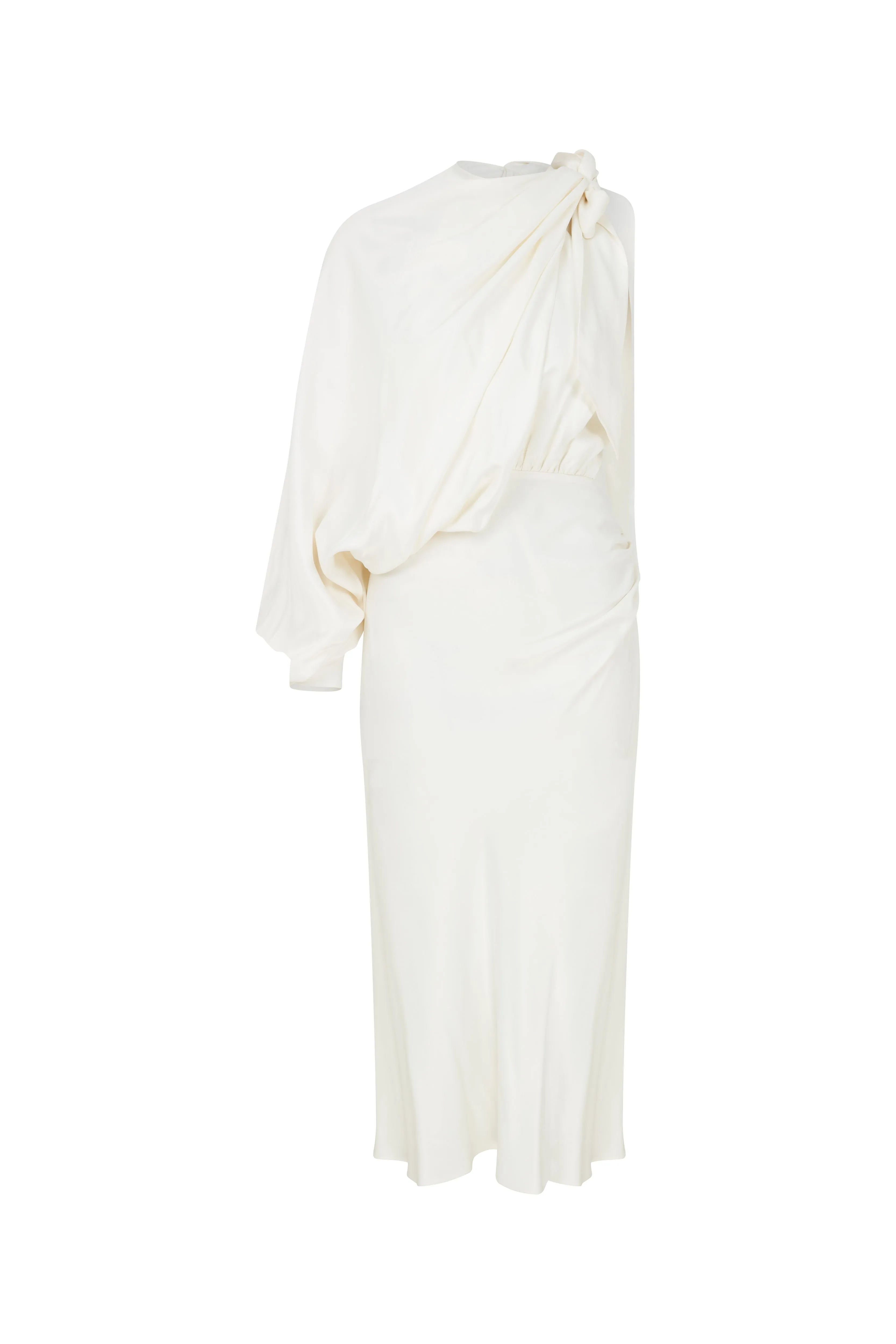 Emillien Asymmetric Satin Dress in White Swan