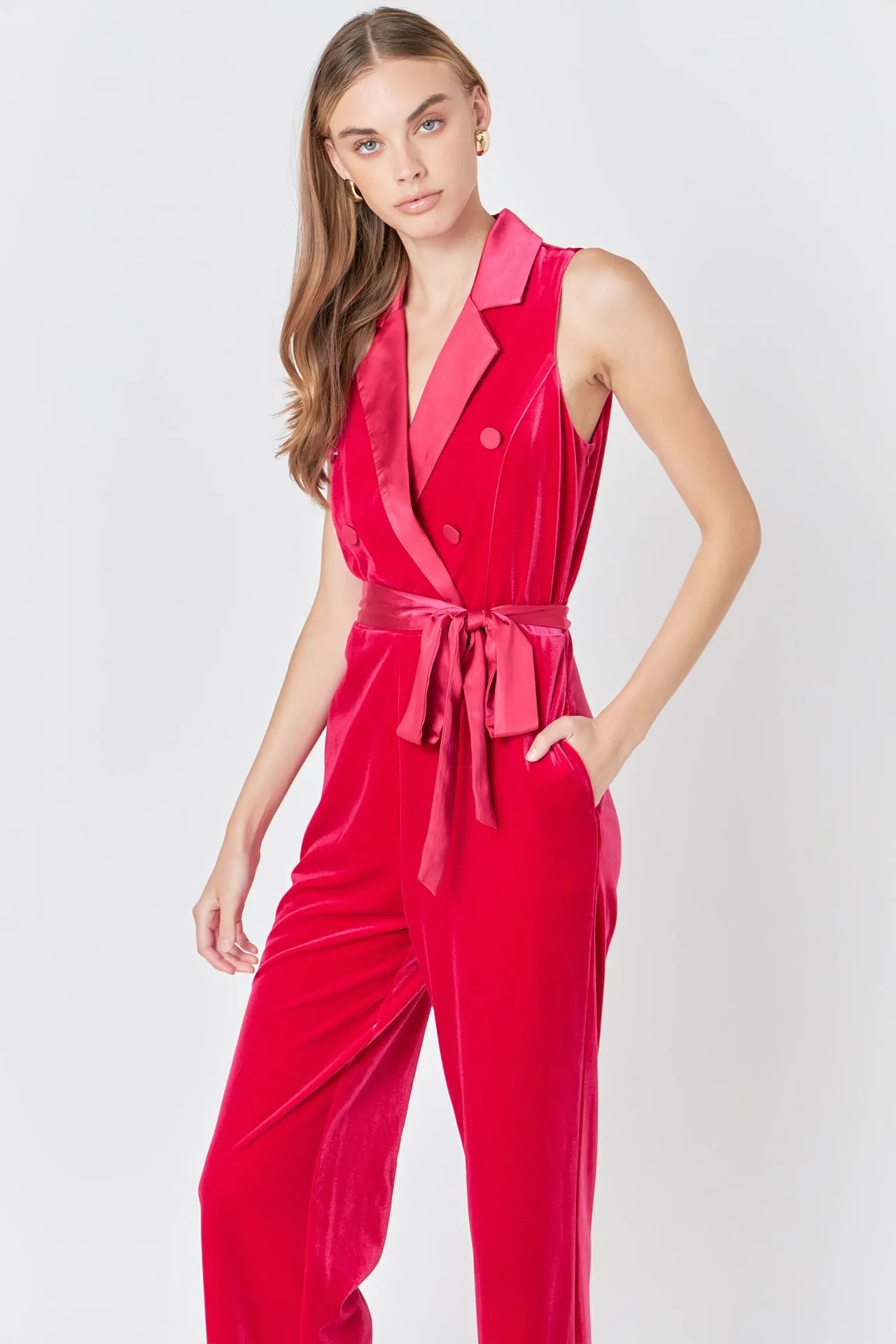 Endless Rose - Sleeveless Velvet Jumpsuit