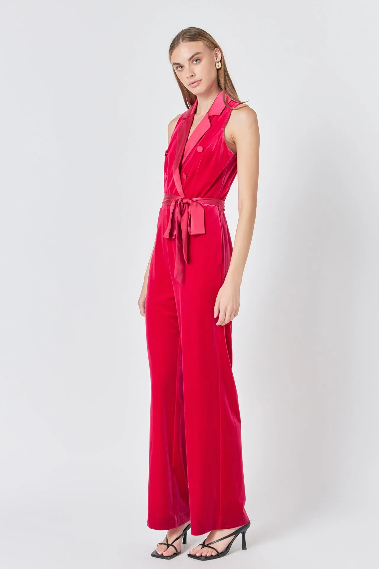 Endless Rose - Sleeveless Velvet Jumpsuit