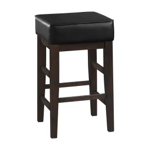 Espresso Finish Counter Height Stool with Black Faux Leather Upholstery - Set of 2