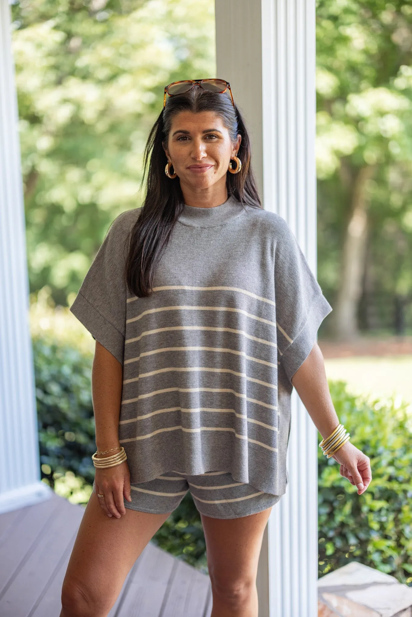 Everyday Chic Grey Striped Top