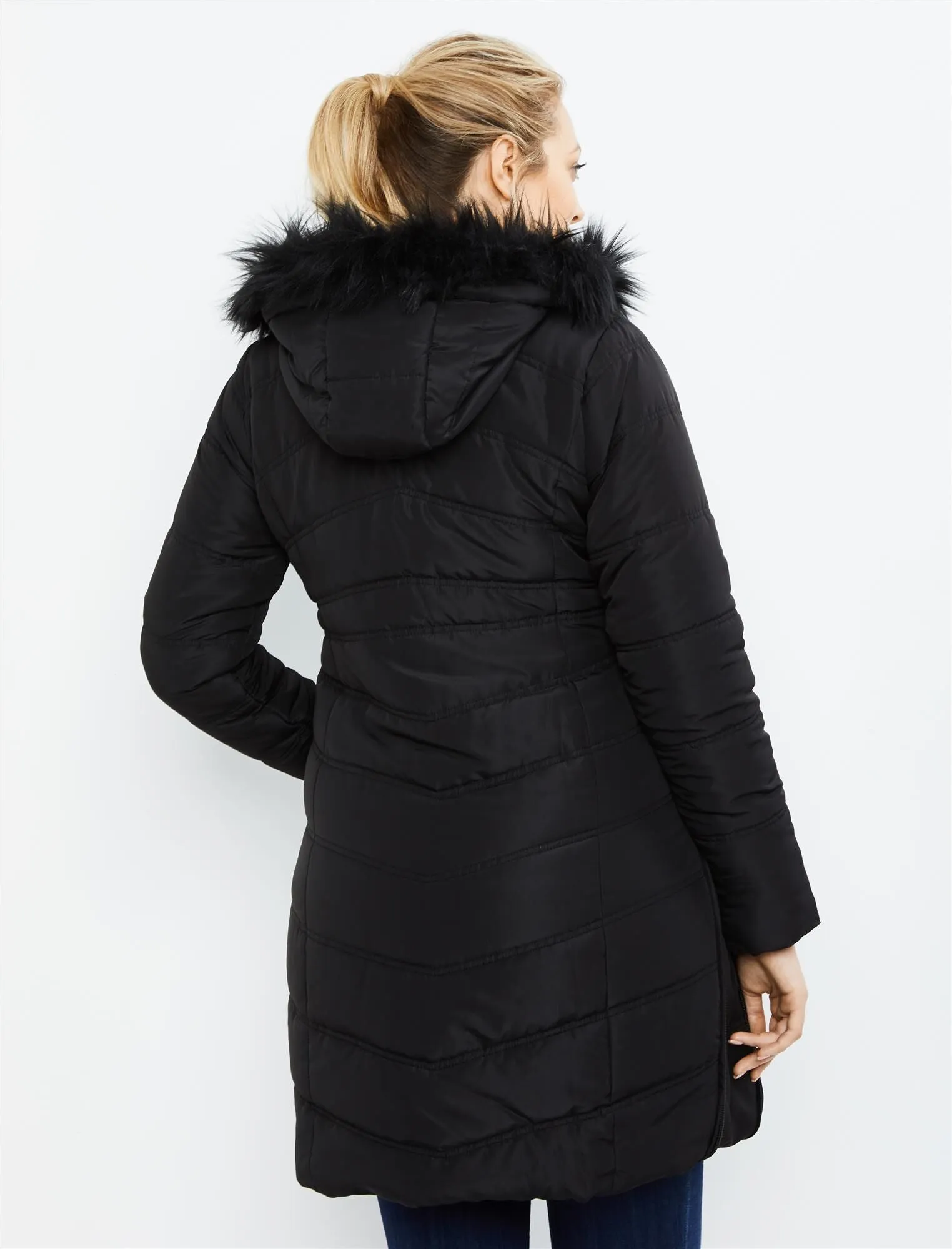 Expandable Quilted Puffer Maternity Coat in Black