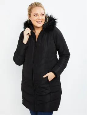 Expandable Quilted Puffer Maternity Coat in Black