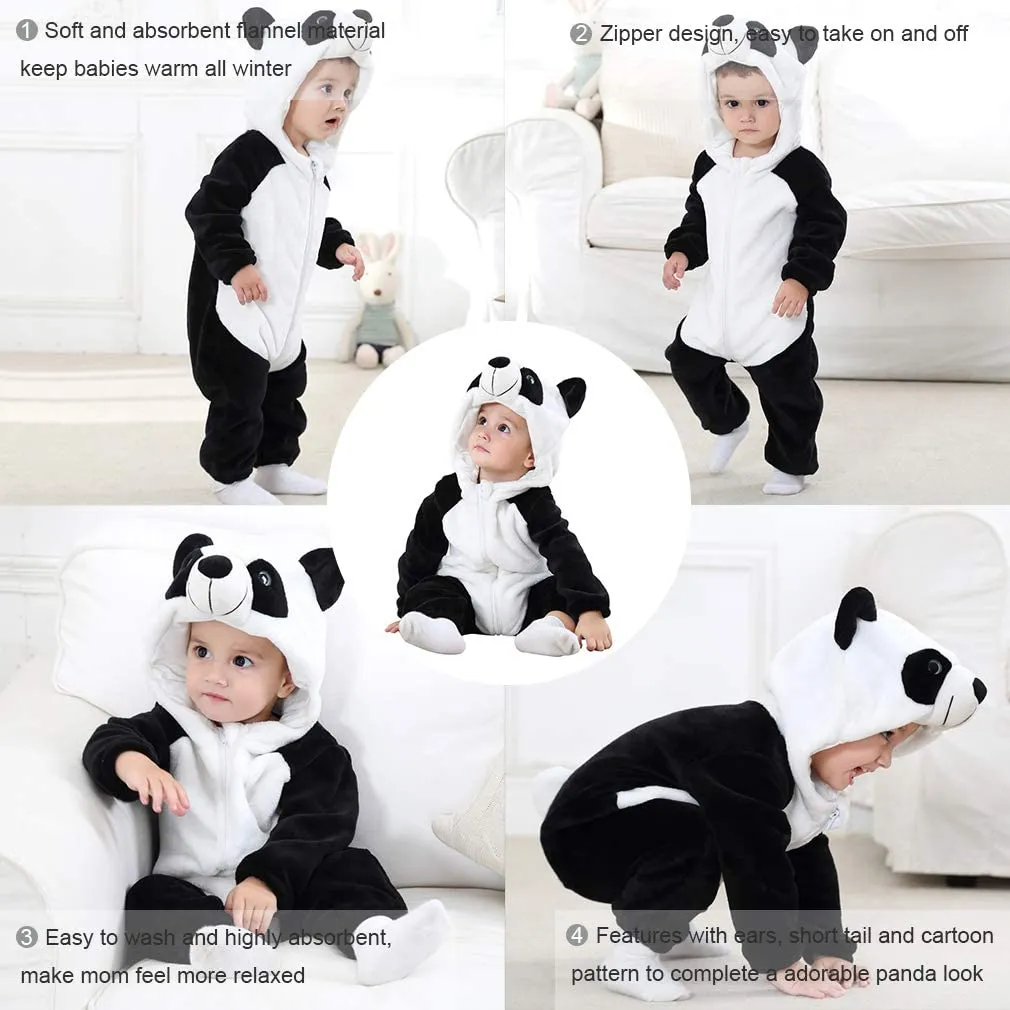 Fancydresswale Unisex Baby Flannel Jumpsuit Panda Style Cosplay Clothes Bunting Outfits Snowsuit Hooded Romper Outwear (Black & White Panda)