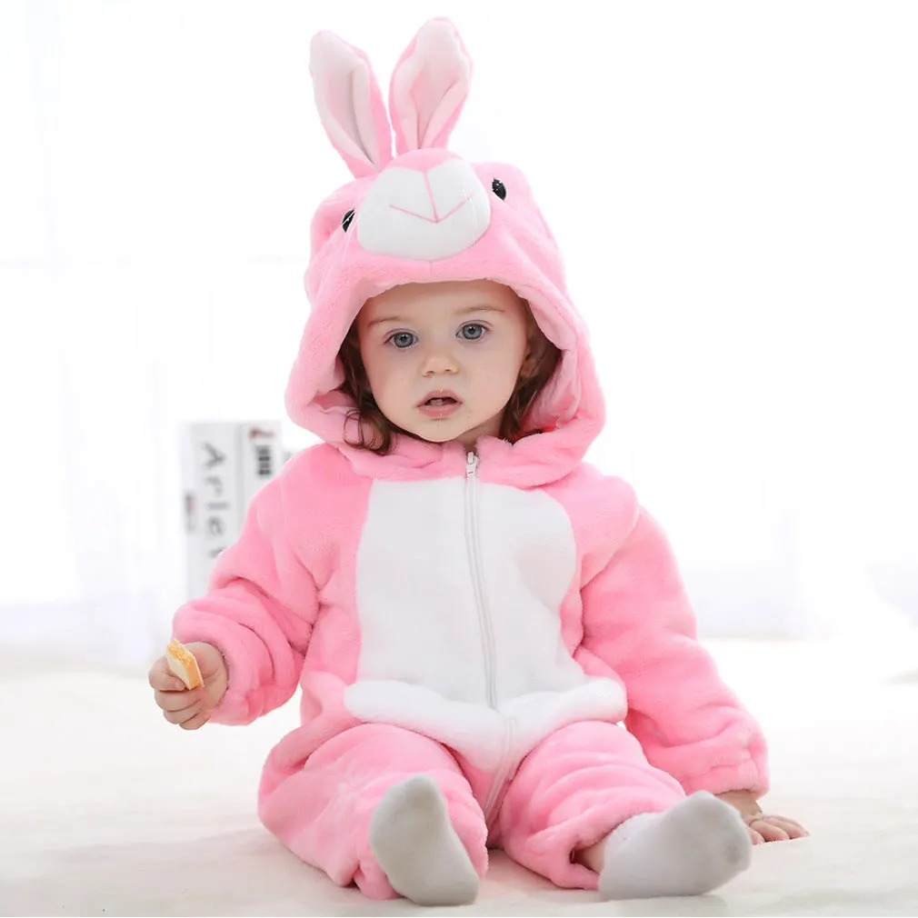 Fancydresswale Unisex Baby Flannel Jumpsuit Pink Rabbit Style Cosplay Clothes Bunting Outfits Snowsuit Hooded Romper Outwear (Pink Rabbit)