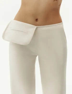 Faux Leather Pants with Patch Pocket Detail — White