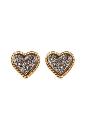 Fe5479 - Metal Druzy Heart Valentine Post Earrings